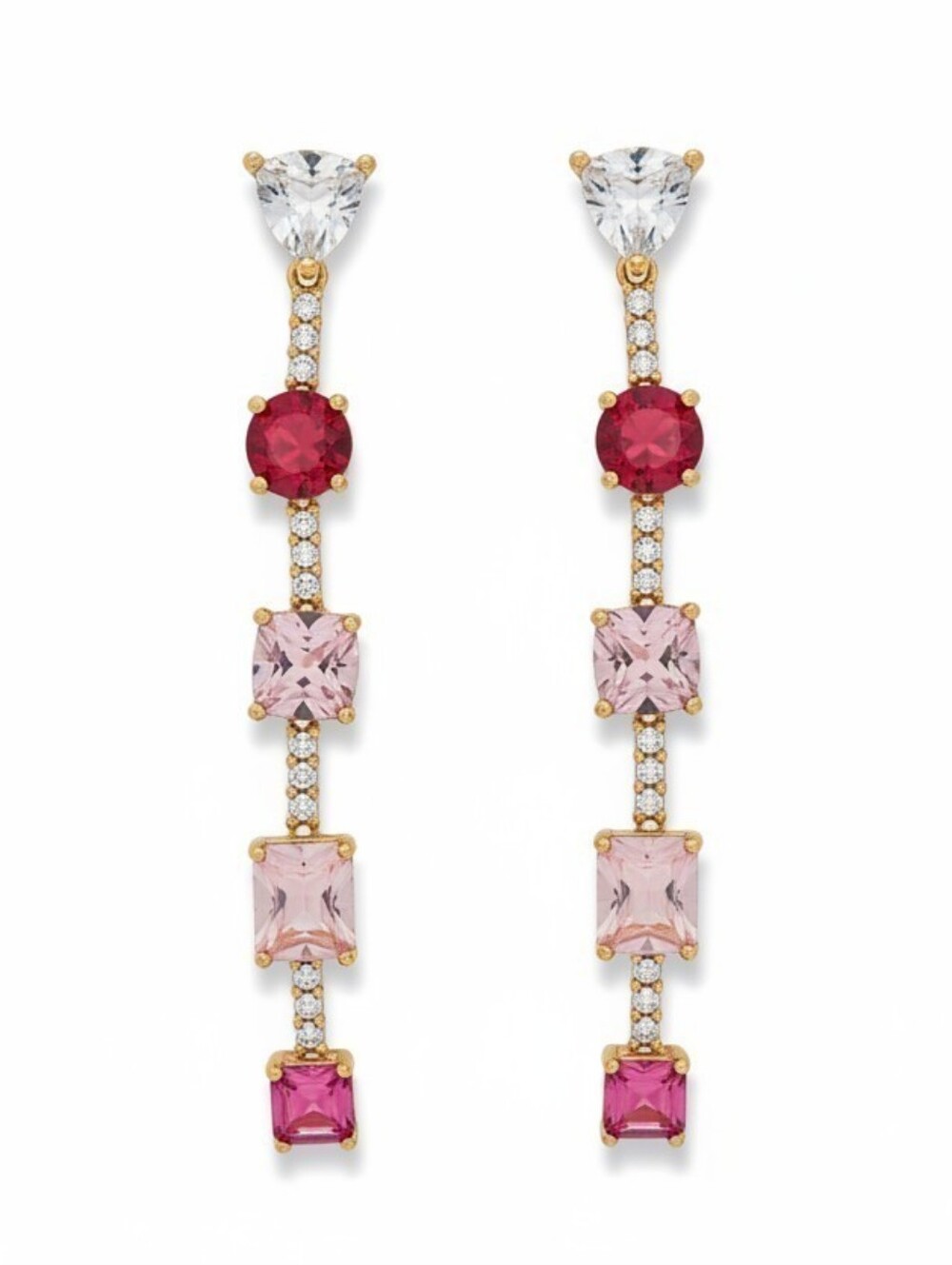 💕▪️Camila Coelho▪️ Gold-Tone Linear Drop Earrings with Pink and Red Stones